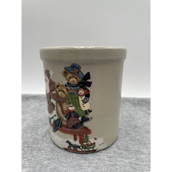Roseville Pottery Christmas Hand painted Santa 1 Qt Crock Tall Robinson Ransbot - Picture 2 of 9